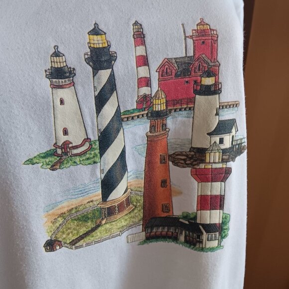 Large Vintage Cottage Granny T-shirt Lighthouse Collector Jerzees 90's Collared - Picture 3 of 8